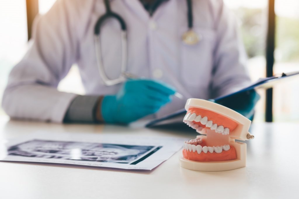 Picture of dentures at dentist's office.